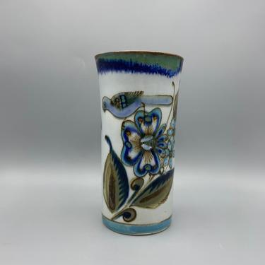 Vintage Tonala Vase with Blue Bird Motif 