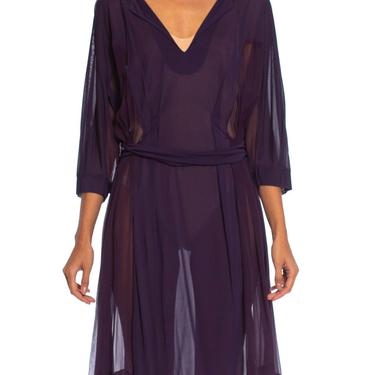 1980S Eggplant Purple Silk Jersey  Chiffon Loose Oversized Shirt Dress 