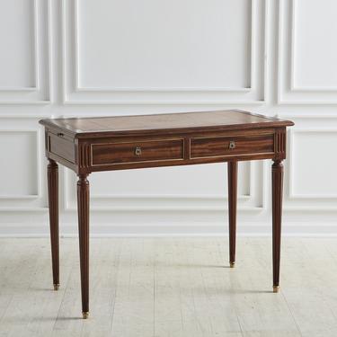 Mahogany Desk with Inlaid Leather Top and Gold Leaf Details, Early 20th Century