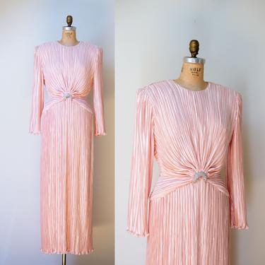 1980s Fortuny Style Pleated Dress / 80s Pink Georges F. Couture Gown 