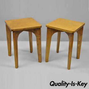 Pair of Vintage Russian Mid Century Modern Laminated Plywood Accent Side Tables