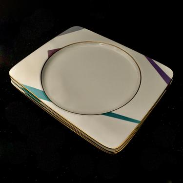 A Vintage Set of Four Large Mid Century Modern Purple Rain Bone China Chargers Serving Platters By Daniel Hechter Paris 