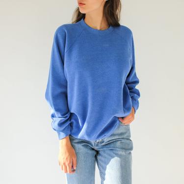 Vintage 80s 90s Fruit of the Loom Ocean Blue Blank Crewneck Sweatshirt | Made in USA | 1980s 1990s Distressed Gym Rat Blank Crew Sweatshirt 