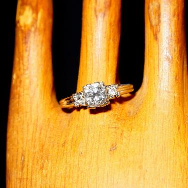 Vintage 14K White Gold Brilliant Diamond Ring With Accent Diamonds, .75 CT Center Stone, Solitaire Diamond Engagement Ring, Size 7 1/2 US 