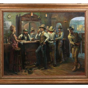 Painting, Oil, Western Saloon Scene,  Kenneth Turner, Gunfighters 1974!