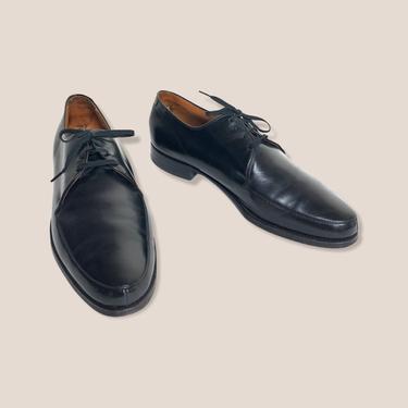 Vintage 1950s DERBY SQUARE &quot;Airfilm&quot; Black Moc Toe Shoes ~ 8 1/2 D ~ Derby / Dress / Casual ~ 