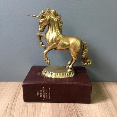 Brass unicorn figurine - 1980s vintage magical statue 