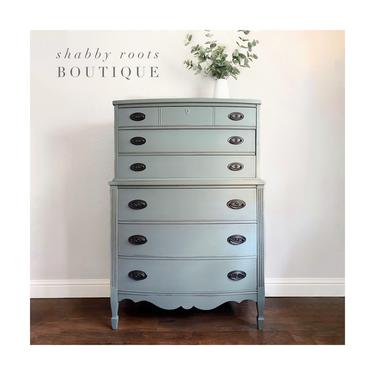 NEW! Antique duck egg blue bow front tall dresser federal chest of drawers by Dixie light blue shabby chic - San Francisco, CA by Shab