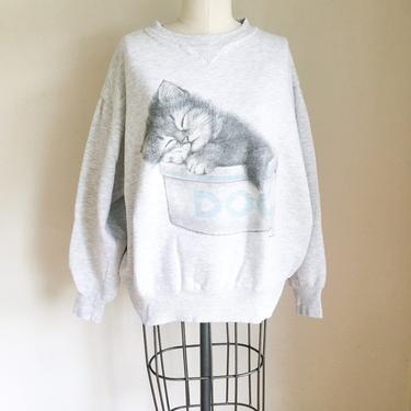 Vintage 1980s Cat Sweatshirt / XL 