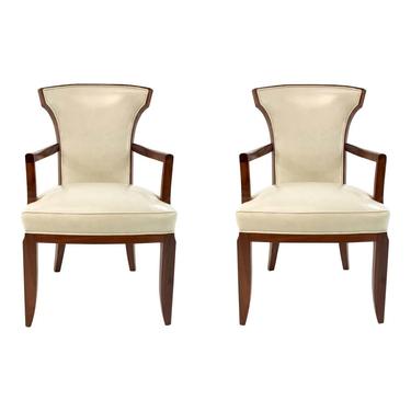 Barbara Barry for Henredon Elegance Leather Arm Chairs Pair