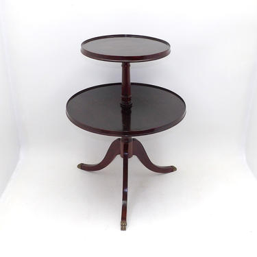 Duncan Phyfe 1945 Mid Century Modern Two Tiered 2 Tier Round Occasional Side Entryway Knick Knack Display Tea Table Nightstand Corner Table 