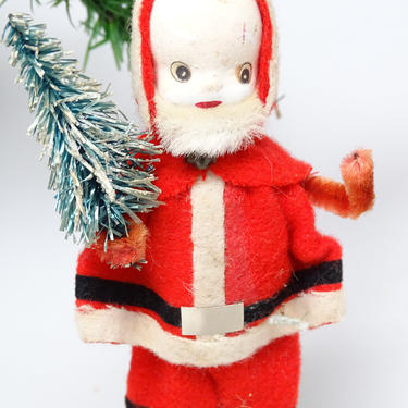 Vintage 1960's Santa Ornament with  Faux Feather Christmas Tree, Retro Decor 