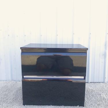Vintage 80s 2 Drawer Black Lacquer Nightstand