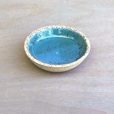 Ceramic Little Bowl Cross Dipped Speckled Pepper with Glossy &amp;quot;Sea&amp;quot; 
