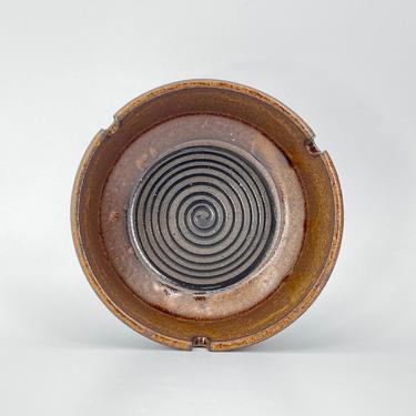 Vintage 1960s Ceramic Ashtray Bowl Geometric Organic Designed Factory Pottery Swirl Spiral Japan 