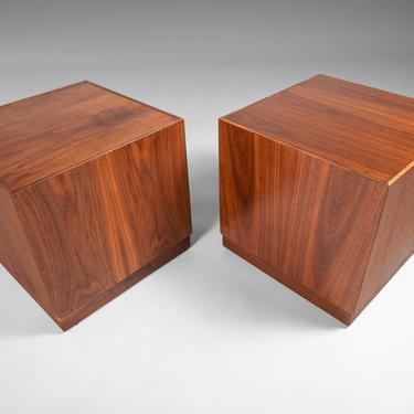 Set of Two (2) Modernist Cubes / End Tables in Walnut After Milo Baughman, c. 1965 