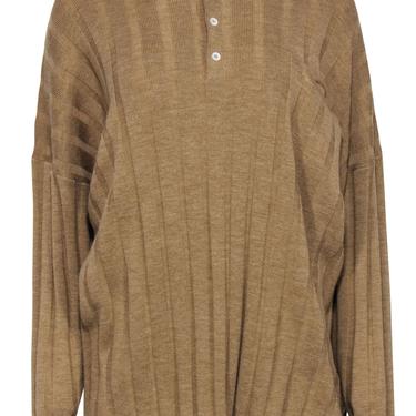 Totême - Golden Tan Ribbed Merino Wool Collared Sweater Top Sz S