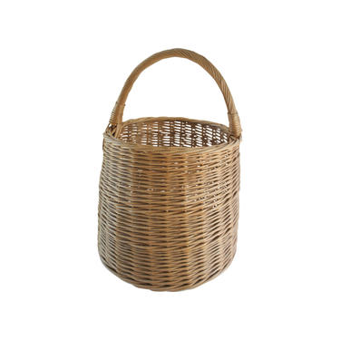 Extra Large Vintage Handwoven Rattan Round Basket With Handle 