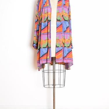 vintage 80s jacket colorful southwest watercolor print light duster top L XL XXL clothing plus size 