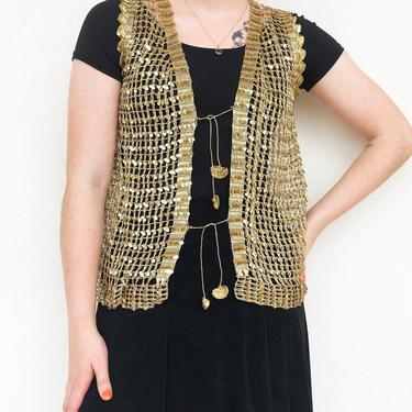 Gold 60s woven vest with sequin detailing 
