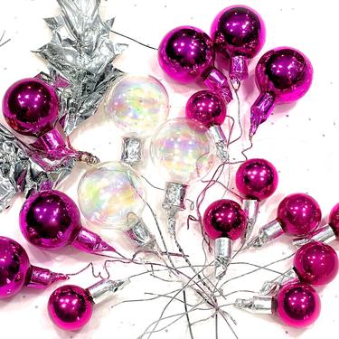 VINTAGE: 16pc - Pink and Iridescent Glass Picks - Glass Picks - Christmas Ornament - SKU Tub-603-00004053 
