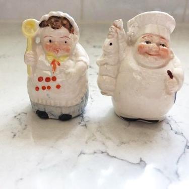 Vintage Small Ceramic Chef and Cook Salt and Pepper Shaker Set, Kitchen Decor, Table Essentials, Farmhouse Chic by LeChalet