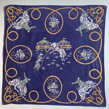 1950'S Cowboy Scarf - Western Rodeo Bandana - By SWAGGER - Bucking Bronco Scarf - All Cotton - 25-1/2 Inches x 25 Inches 