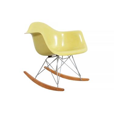 Eames RAR Herman Miller Fiberglass Shell Chair Lemon Yellow Rocker 