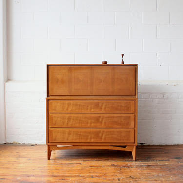 Reserved MCM Drop-Front Dresser with Diamond-Patterned Door 