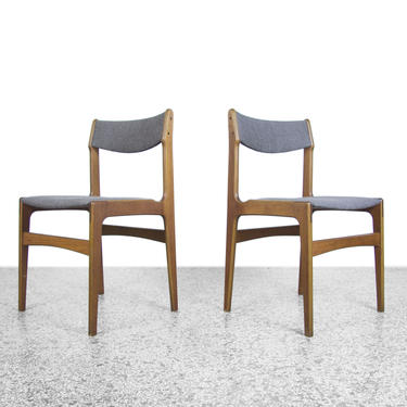 Pair of Teak Side Chairs by Erik Buch for O.D. Møbler in Grey Maharam Kvadrat Fabric 