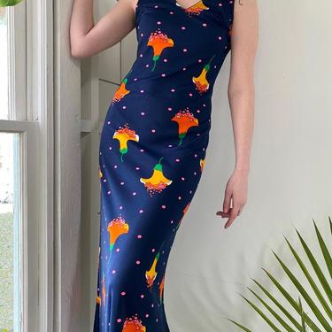 70s Psychedelic Floral Maxi Dress