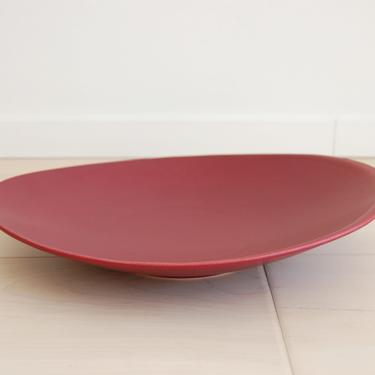 Danish Modern Egg Shaped Serving Deep Plate / Shallow Bowl in Ruby Red Made in Denmark 