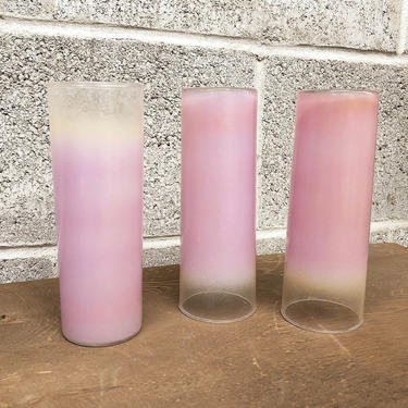 Vintage Blendo Highballs Glass Set Retro 1960s 3 Piece Set + Shades of Pink Frosted Drinking Glasses for MCM Kitchen or Home Bar Decor 