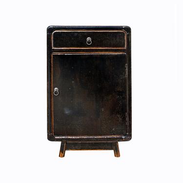 Distressed Black Lacquer Drawer Retro End Table Nightstand cs5434S