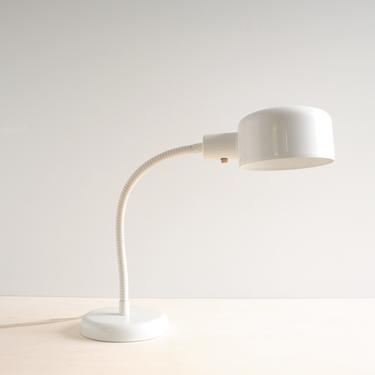 Vintage White Desk Lamp with Adjustable Gooseneck, White Enamel Desk Light Work Lamp 