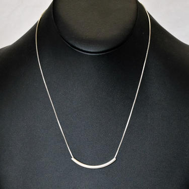 70's minimalist Italy 925 silver curved tube on box chain rocker necklace, handsome sterling movable bar unisex hippie affixed stack pendant 