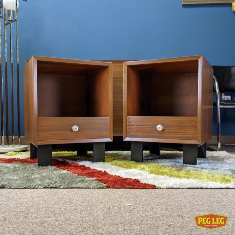 Pair of walnut nightstands from the Basic Cabinet Series by George Nelson for Herman Miller
