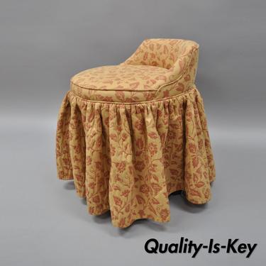 Vintage Upholstered Swivel Vanity Bedroom Chair Pleated Skirt Bathroom Boudoir