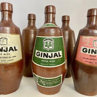 Antique Ginjal Rose Wine Bottles- Hand Made, Salt Glazed Stoneware - Portugal 