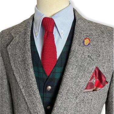 Vintage HARRIS TWEED 100% Wool Blazer ~ 44 to 46 Short ~ Herringbone ~ jacket / sport coat ~ Preppy / Ivy / Trad 