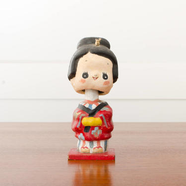 Vintage Japanese Geisha Girl Bobble Head Figurine Doll - Made in Japan 