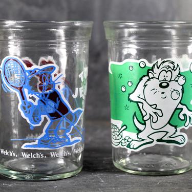 Tom &amp; Jerry and Tazmanian Devil - Set of 2 Vintage Jelly Jar Glasses from Welch's - Looney Tunes and Tom and Jerry |FREE SHIPPING 