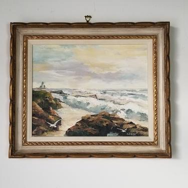 1980's Allein Vintage Ocean Landscape Oil Painting, Framed 
