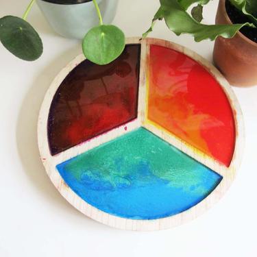 Vintage Wooden Peace Sign Lazy Susan - Wood Resin Rainbow Colorful Boho Lazy Susan - Round Spin Tray Turn Table  Kitchen - Boho Home Decor 