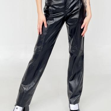Black Leather Contrast Stitch Pants (S)