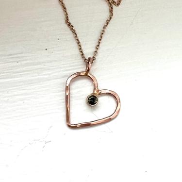 Solid Rose Gold Valentine's Day Heart Pendant on 14k Yellow Gold Chain with Blue Diamond 