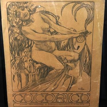 Original Lithograph by Alphonse Mucha for 1900 Issue of Cocorico French Art NouveauMagazine