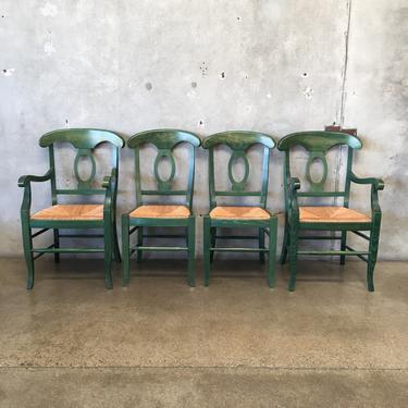 Four Pottery Barn 'Napoleon' Wood Chairs With Rush Seats