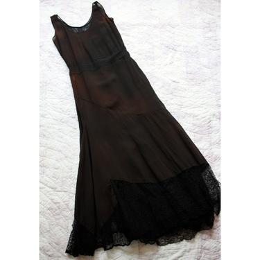 AS IS 20s 30s Black Slip Dress Crepe Lace Flapper Faded Size XS 