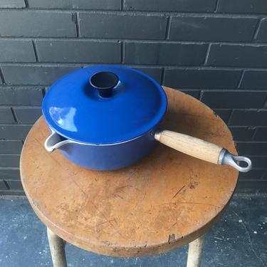 Le Creuset Sauce Pot and Lid Blue with Teak Aluminum Handle Vintage Chipped 